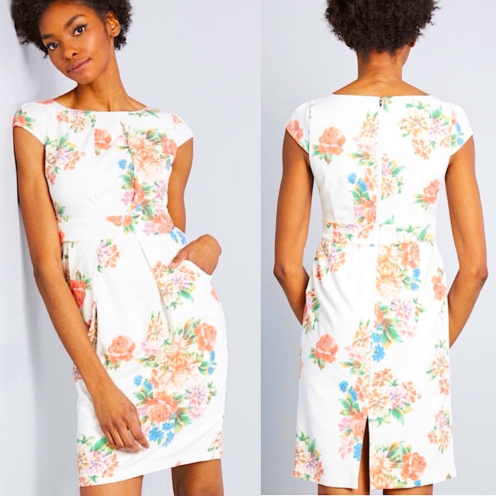 ModCloth Elegant Reflections Floral Sheath Dress Size Small